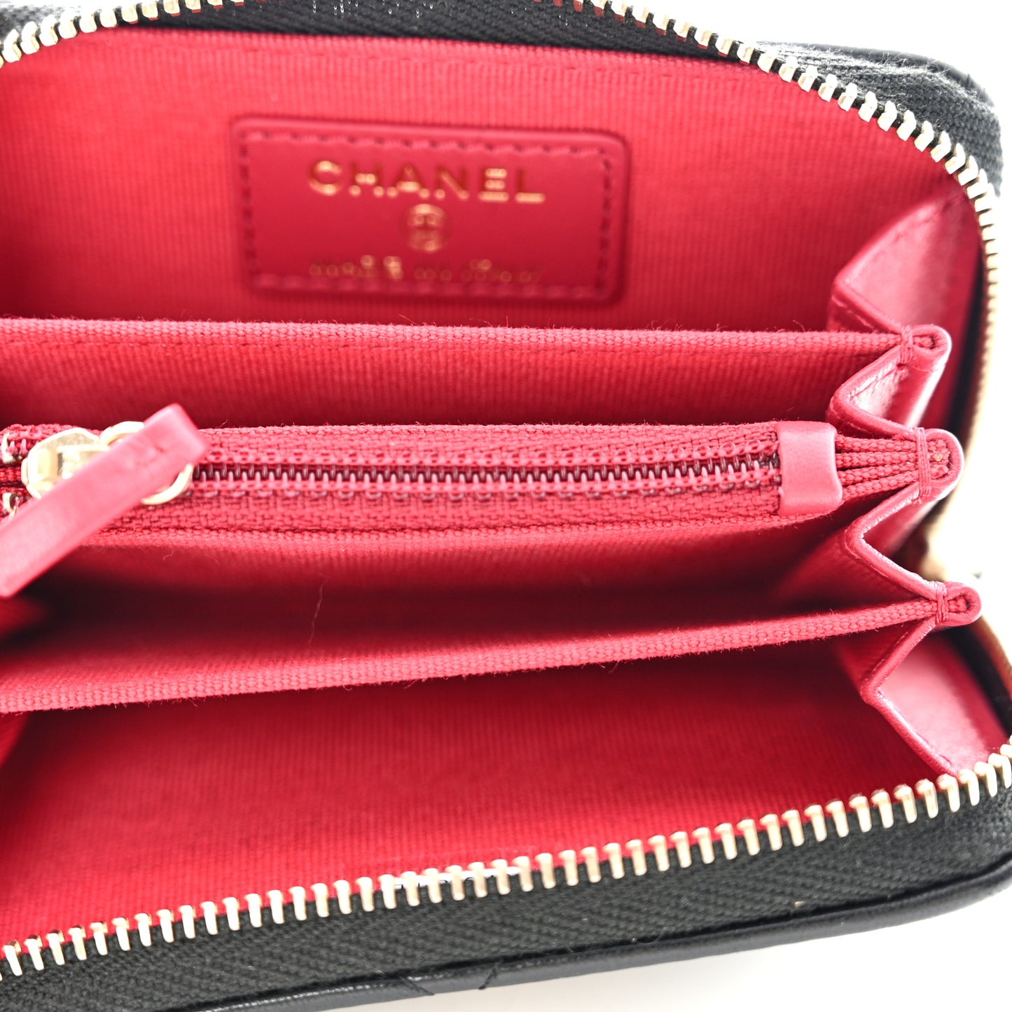 Lambskin Quilted Chanel 19 Zip Around Coin Purse Wallet Black