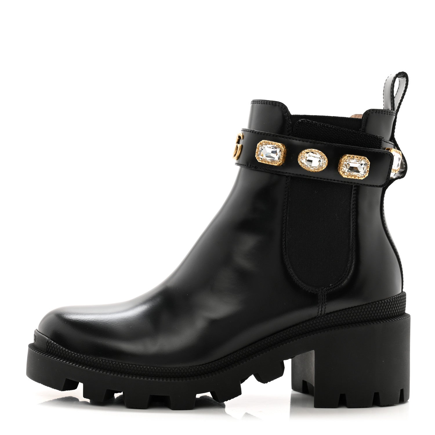 Gucci Calfskin Crystal GG Trip Chelsea Ankle Boots 38.5 Black 1 of 13