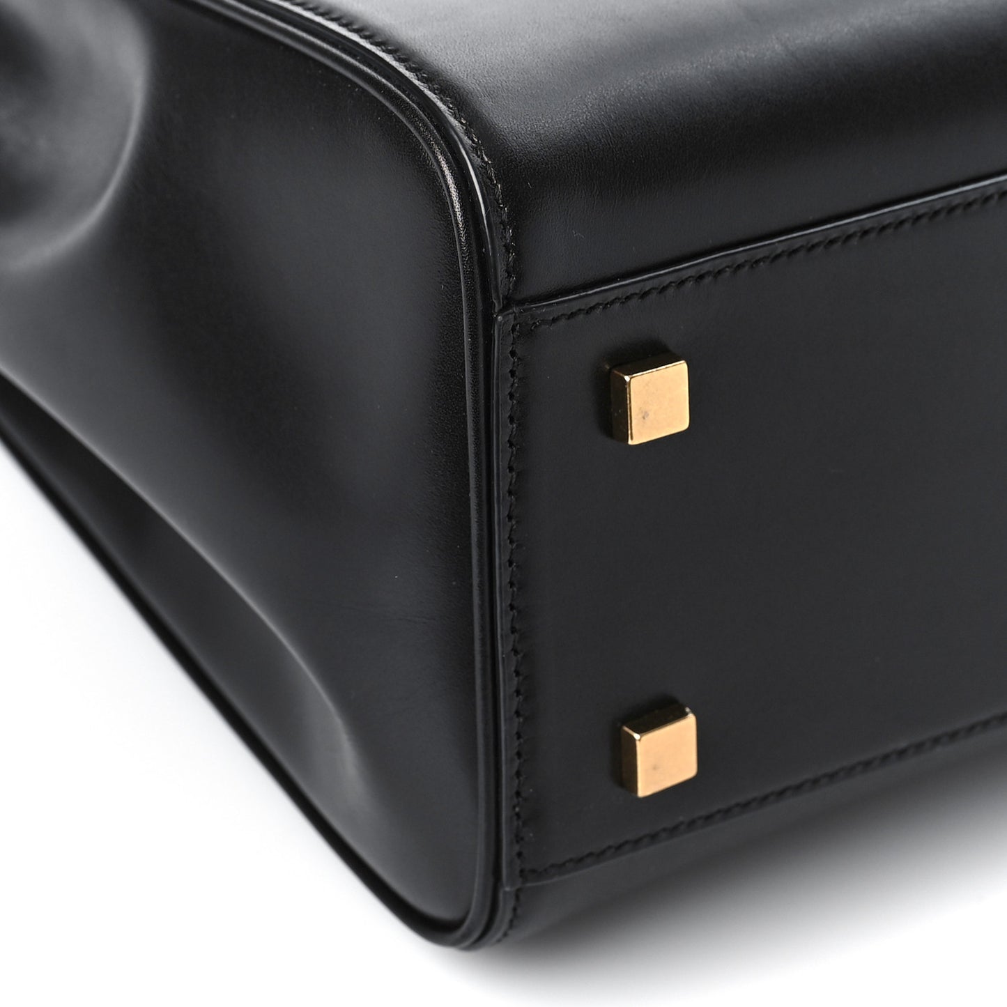 Shiny Calfskin Le Fermoir Top Handle Bag Small Black