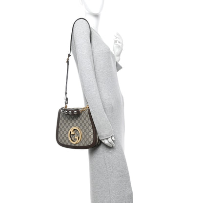 Gucci GG Supreme Monogram Textured Dollar Calfskin Web Medium Blondie Top Handle Shoulder Flap Bag Beige Ebony New Acero 3 of 19