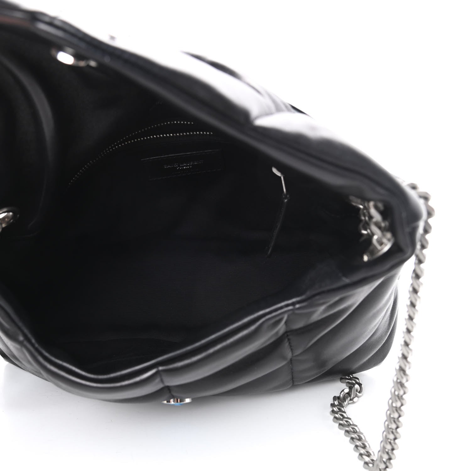 Saint Laurent Lambskin Quilted Small Loulou Puffer Monogram Chain Satchel Black 5 of 11