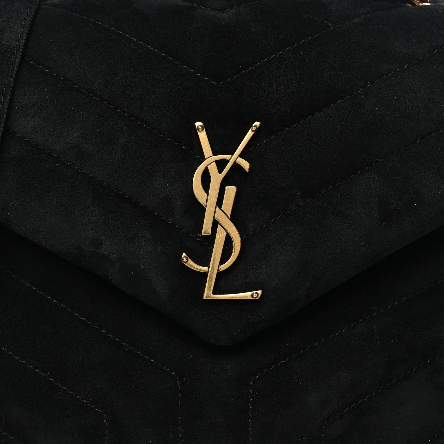 Saint Laurent Suede Calfskin Y Quilted Monogram Small Loulou Chain Satchel Black 8 of 10