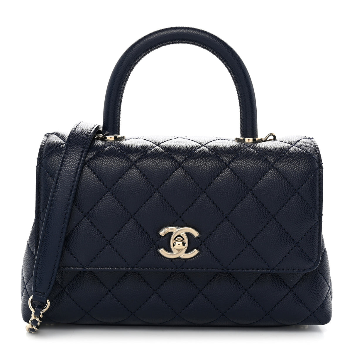 Caviar Quilted Mini Coco Handle Flap Navy Blue