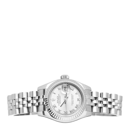 Rolex Stainless Steel 18K White Gold 26mm Oyster Perpetual Datejust Watch Silver Roman 179174 2 of 5