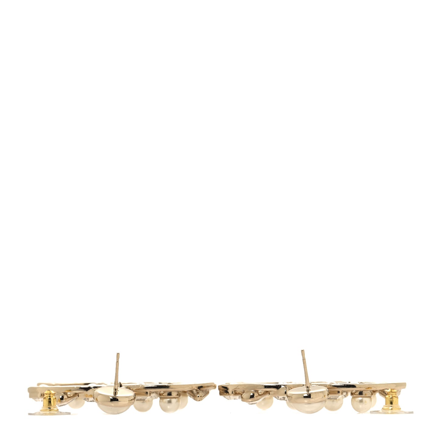 Metal Glass Pearl Strass Snowfall Drop Earrings Light Gold
