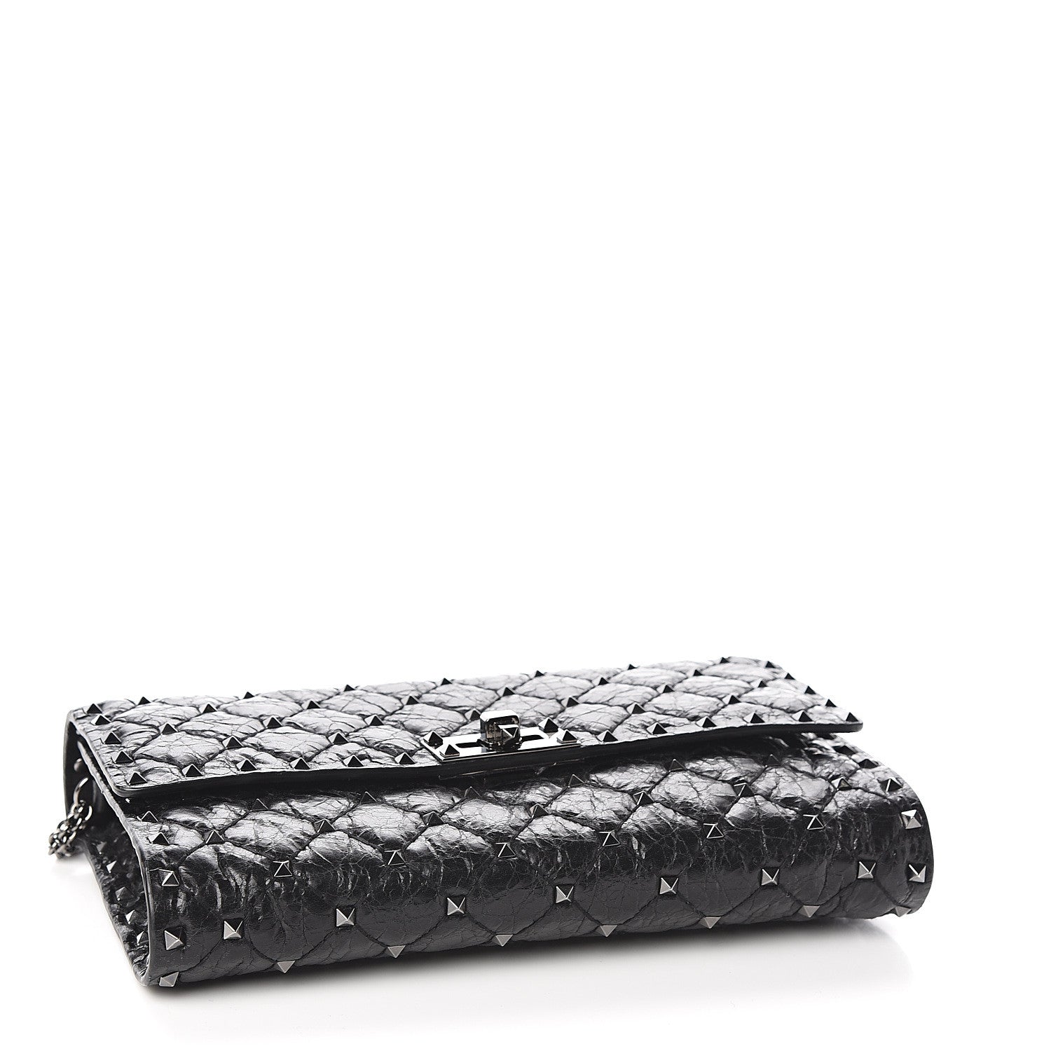 Valentino Garavani Craquele Nappa Rockstud Spike Wallet on Chain Black 3 of 9