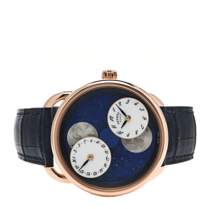 Hermes 18K Rose Gold Alligator Mother of Pearl Lapis 43mm Arceau De La Lune Moon Phase Automatic Watch Bleu Abysse 2 of 5