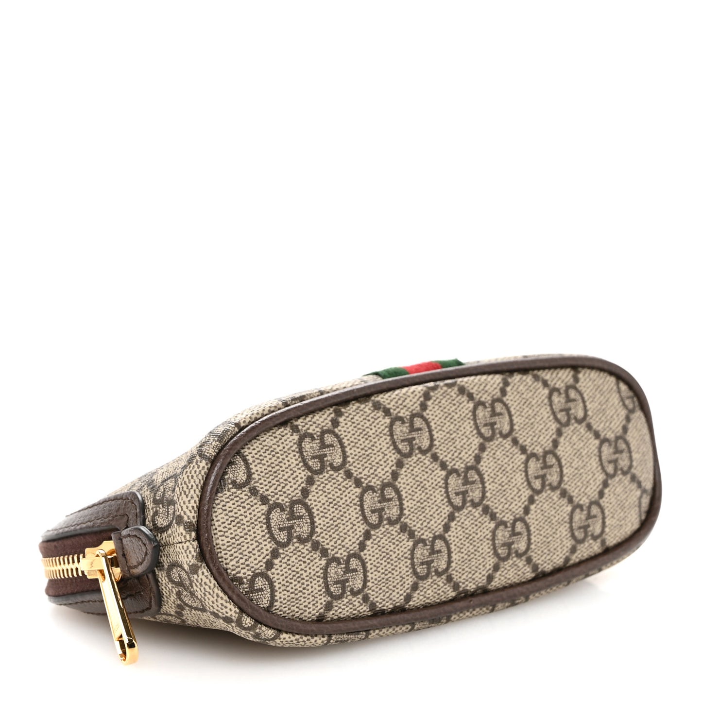 GG Supreme Monogram Textured Calfskin Web Medium Ophidia Cosmetic Case Beige Ebony New Acero