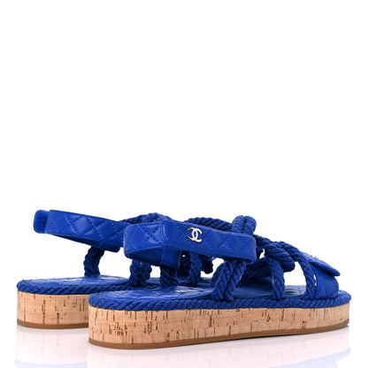 Chanel Cord Lambskin Quilted Logo Sandals 40 Blue 4 of 10