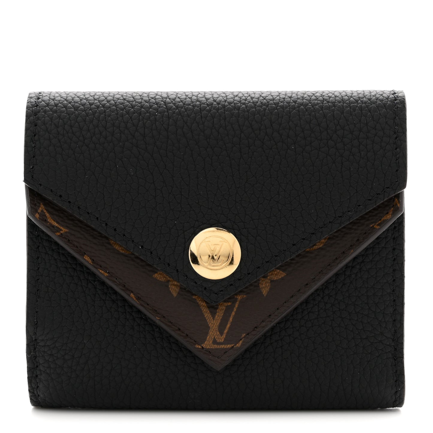Grained Calfskin Monogram Double V Compact Wallet Black