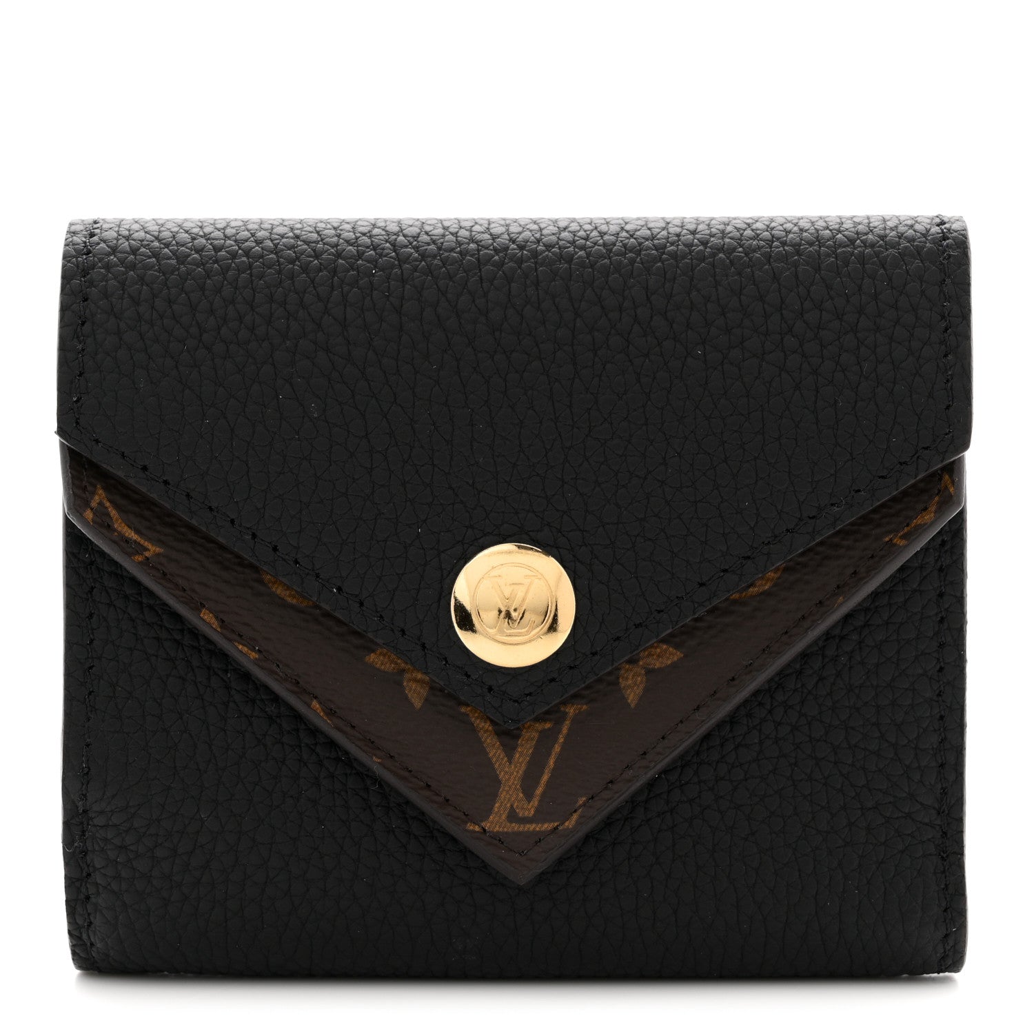 Louis Vuitton Grained Calfskin Monogram Double V Compact Wallet Black 1 of 8