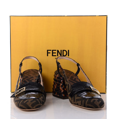 Fendi Jacquard Calfskin FF Tortoise Promenade Slingback Loafer Pumps 38 Tobacco 9 of 9