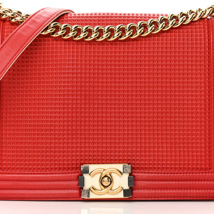 Chanel Lambskin Embossed New Medium Boy Cube Flap Red 8 of 21