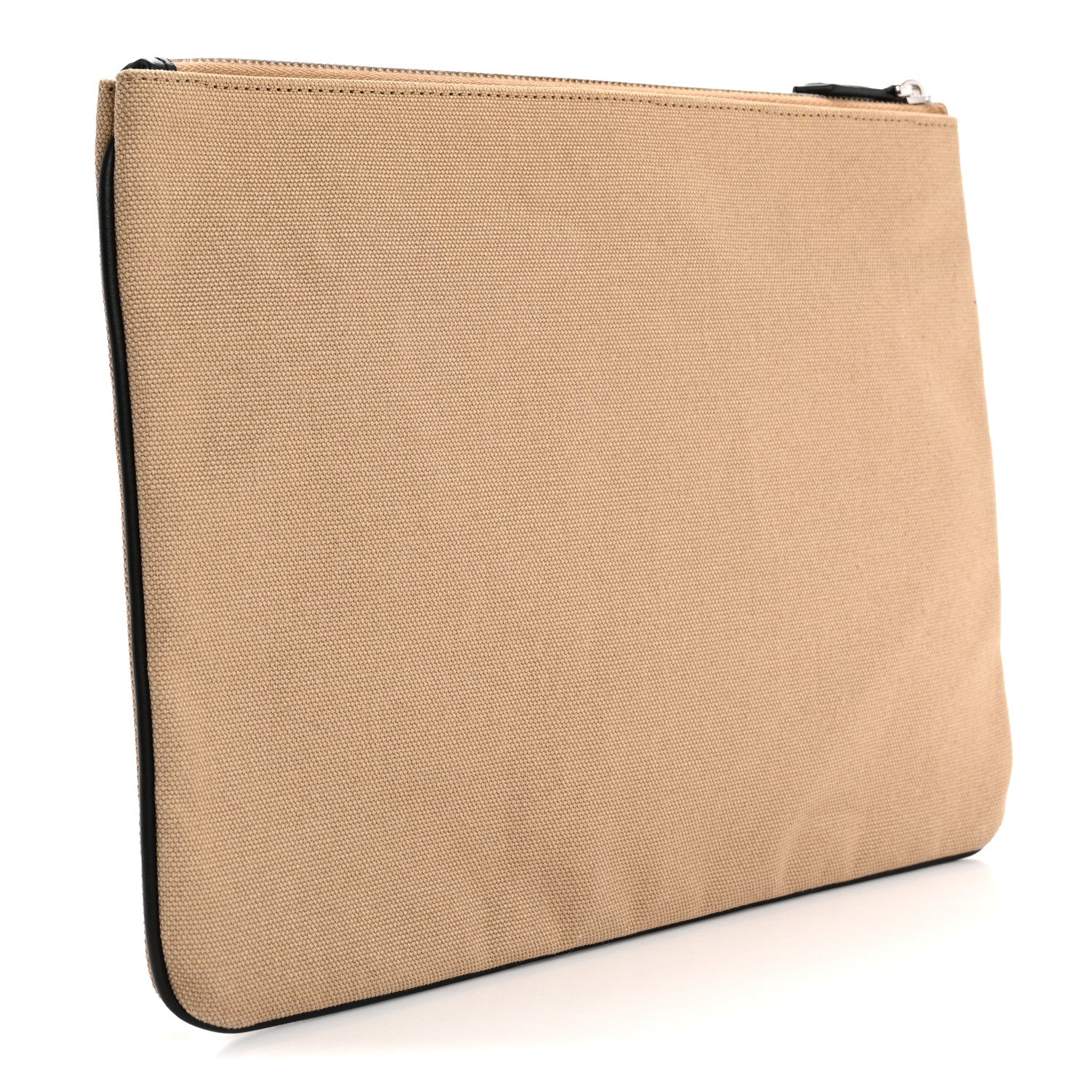 Fendi Cotton Canvas Vitello Grace Light Logo Pouch Beige 3 of 8