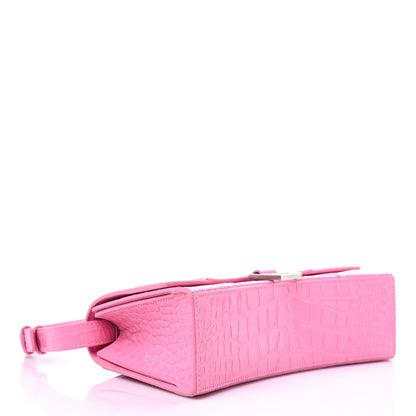 Balenciaga Shiny Calfskin Crocodile Embossed Small Hourglass Sling Shoulder Bag Baby Pink 4 of 15