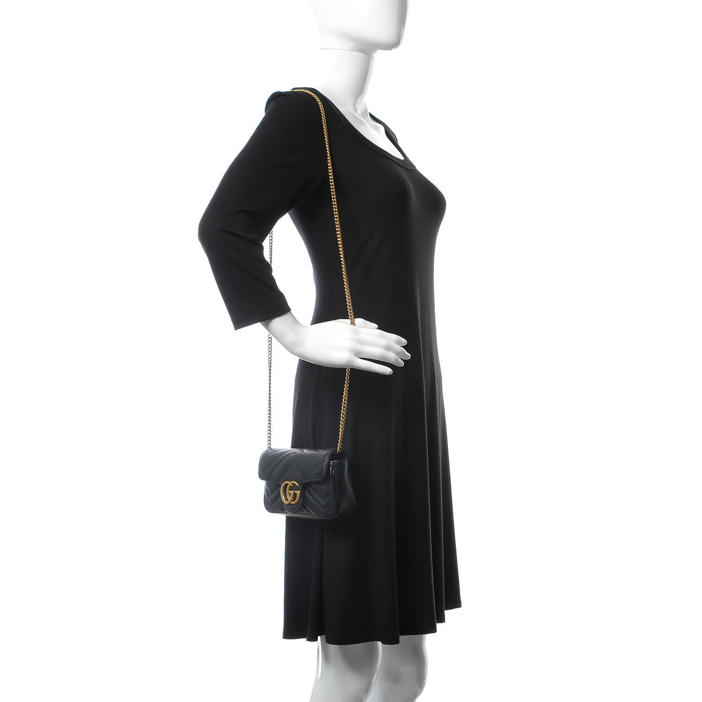 Calfskin Matelasse Super Mini GG Marmont Shoulder Bag Black
