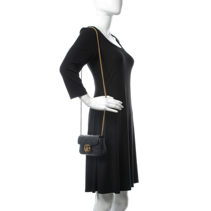Gucci Calfskin Matelasse Super Mini GG Marmont Shoulder Bag Black 2 of 10