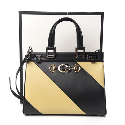 Gucci Smooth Calfskin Diagonal Striped Small Zumi Top Handle Bag Black Beige 10 of 10