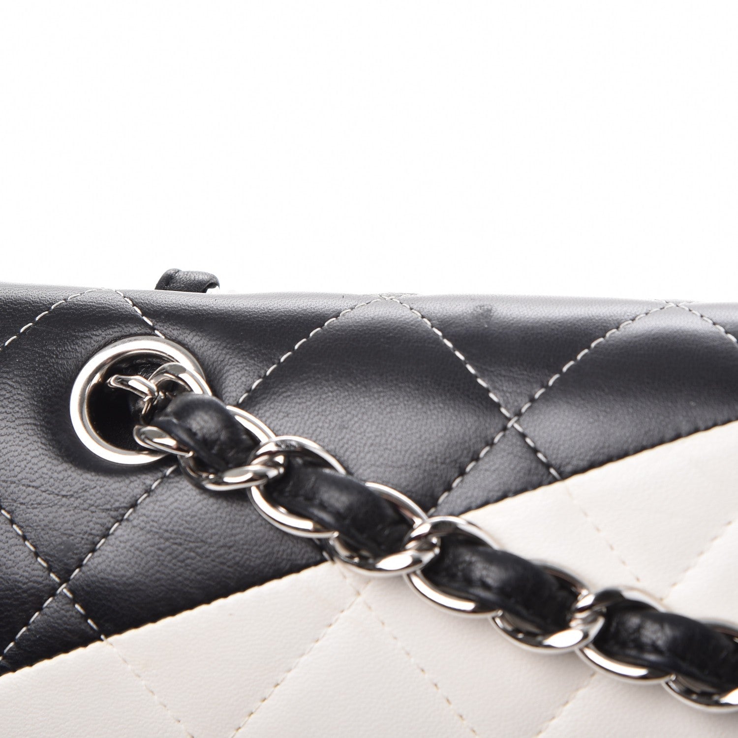 Chanel Lambskin Quilted Colorblock Jumbo Double Flap Black White Beige 12 of 19