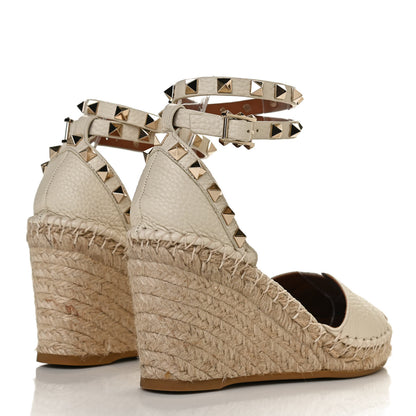 Valentino Garavani Grained Calfskin Rockstud Ankle Wrap Espadrille 15/85mm Wedges 35 Light Ivory 4 of 9