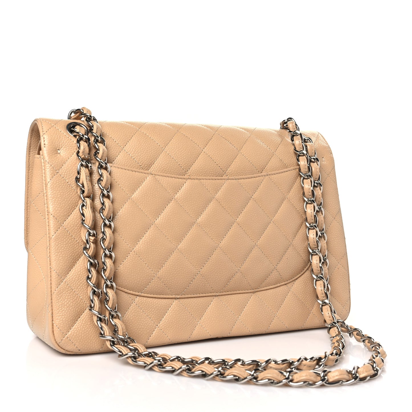 Caviar Quilted Jumbo Double Flap Beige Clair