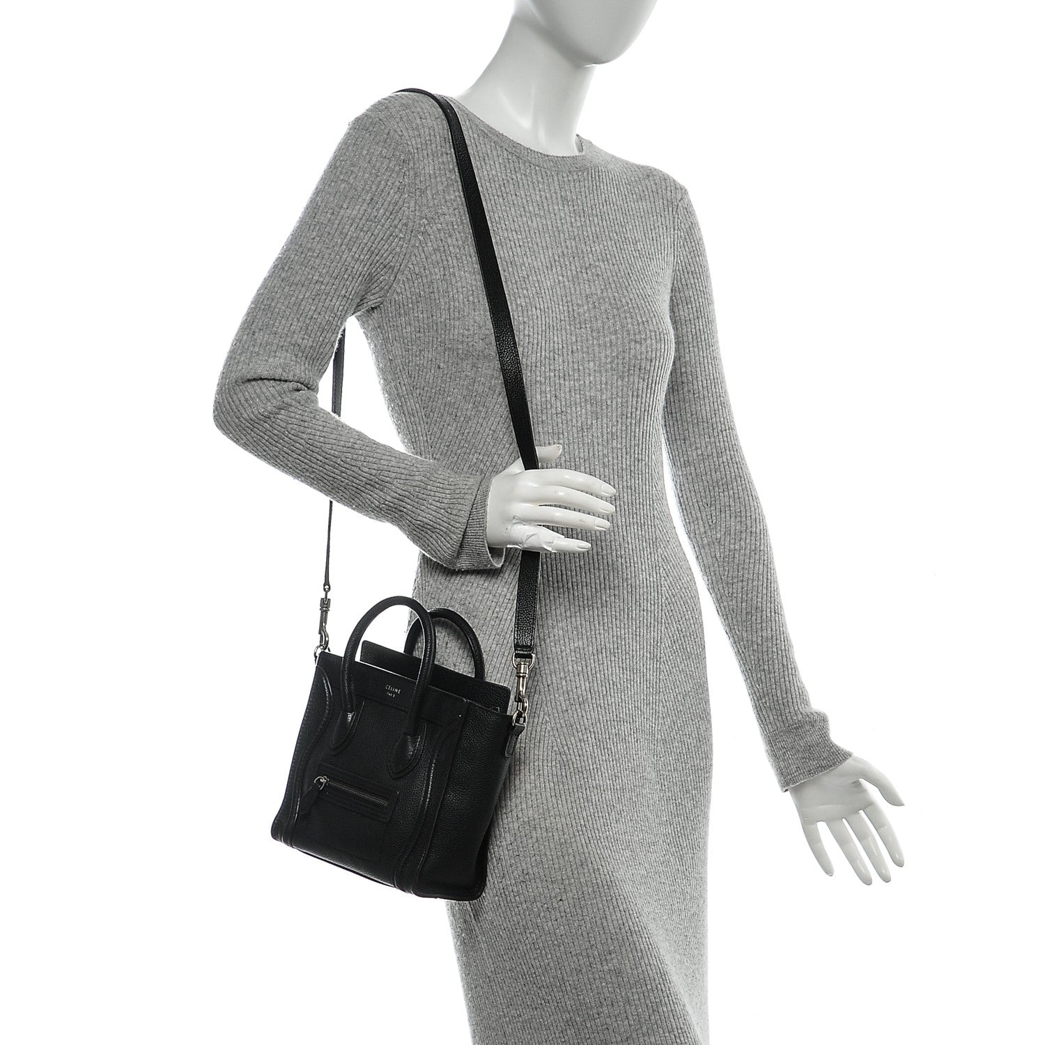 Celine Drummed Calfskin Nano Luggage Black 2 of 6