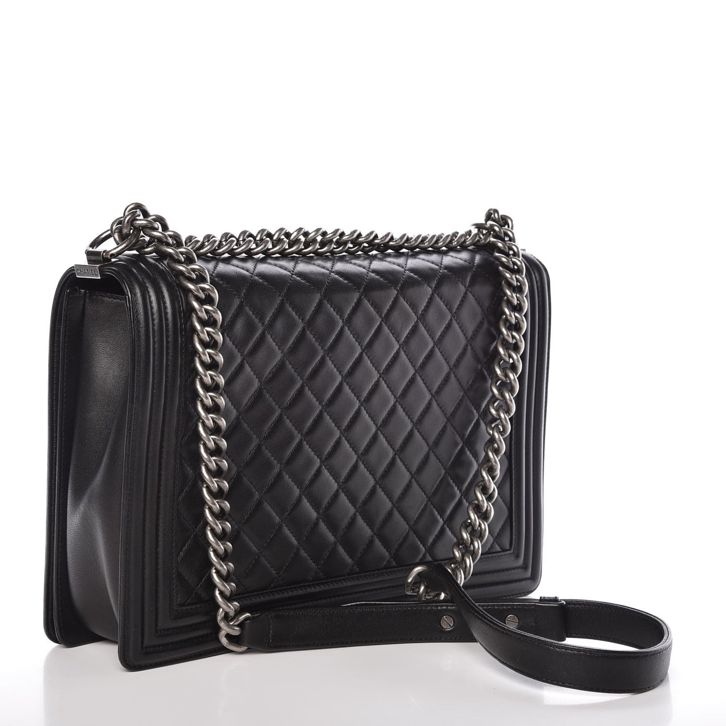 Lambskin Quilted Large Boy Flap Black
