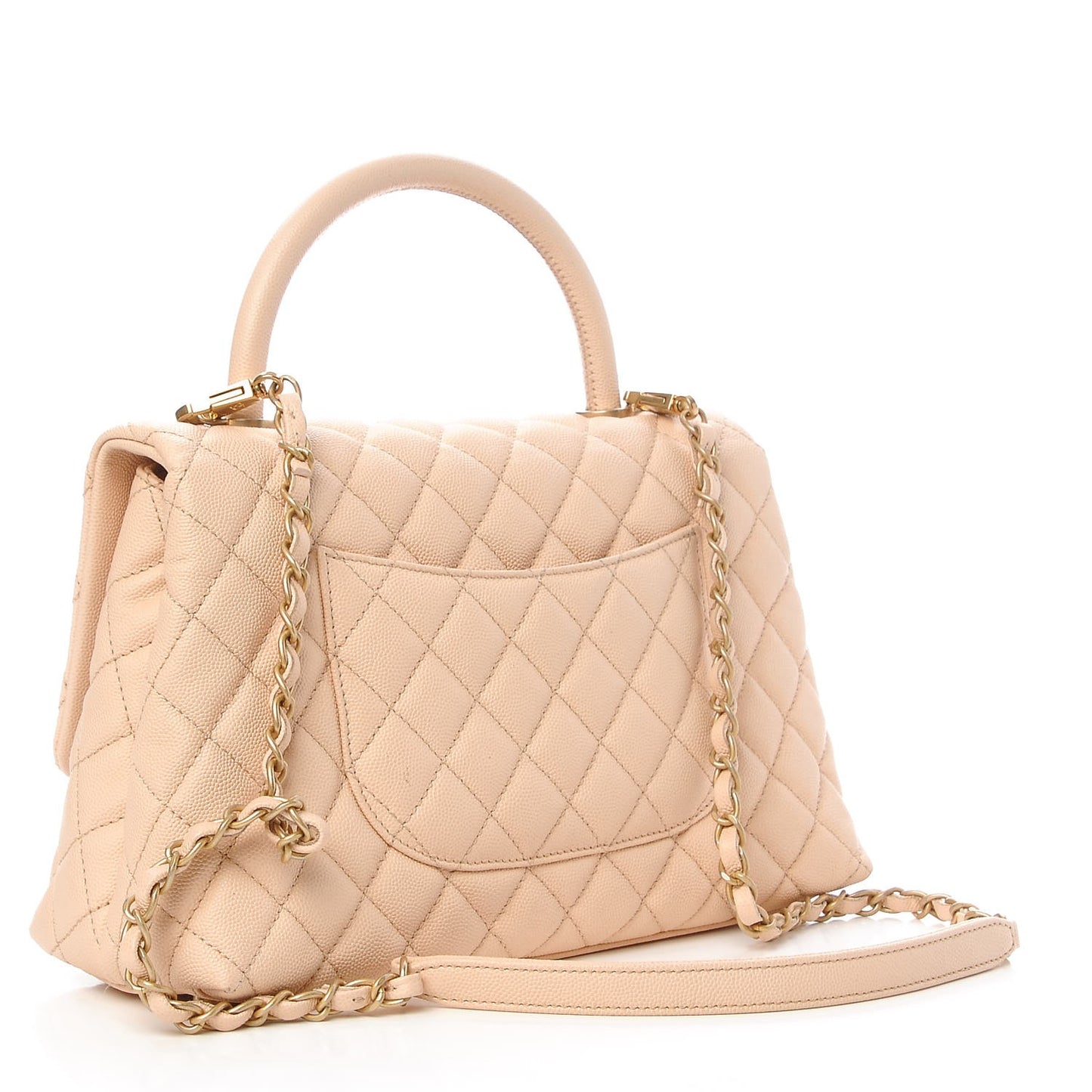Caviar Quilted Small Coco Handle Flap Light Beige