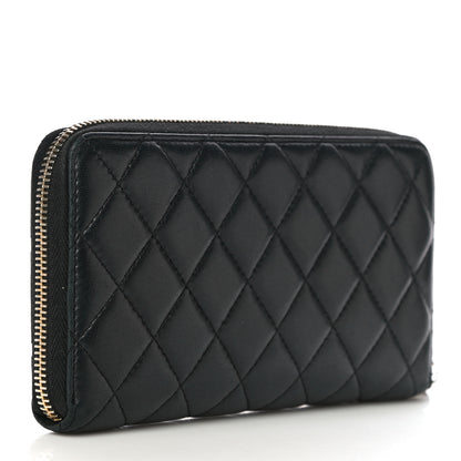 Chanel Lambskin Quilted Large Gusset Zip Around Wallet Black 3 of 14
