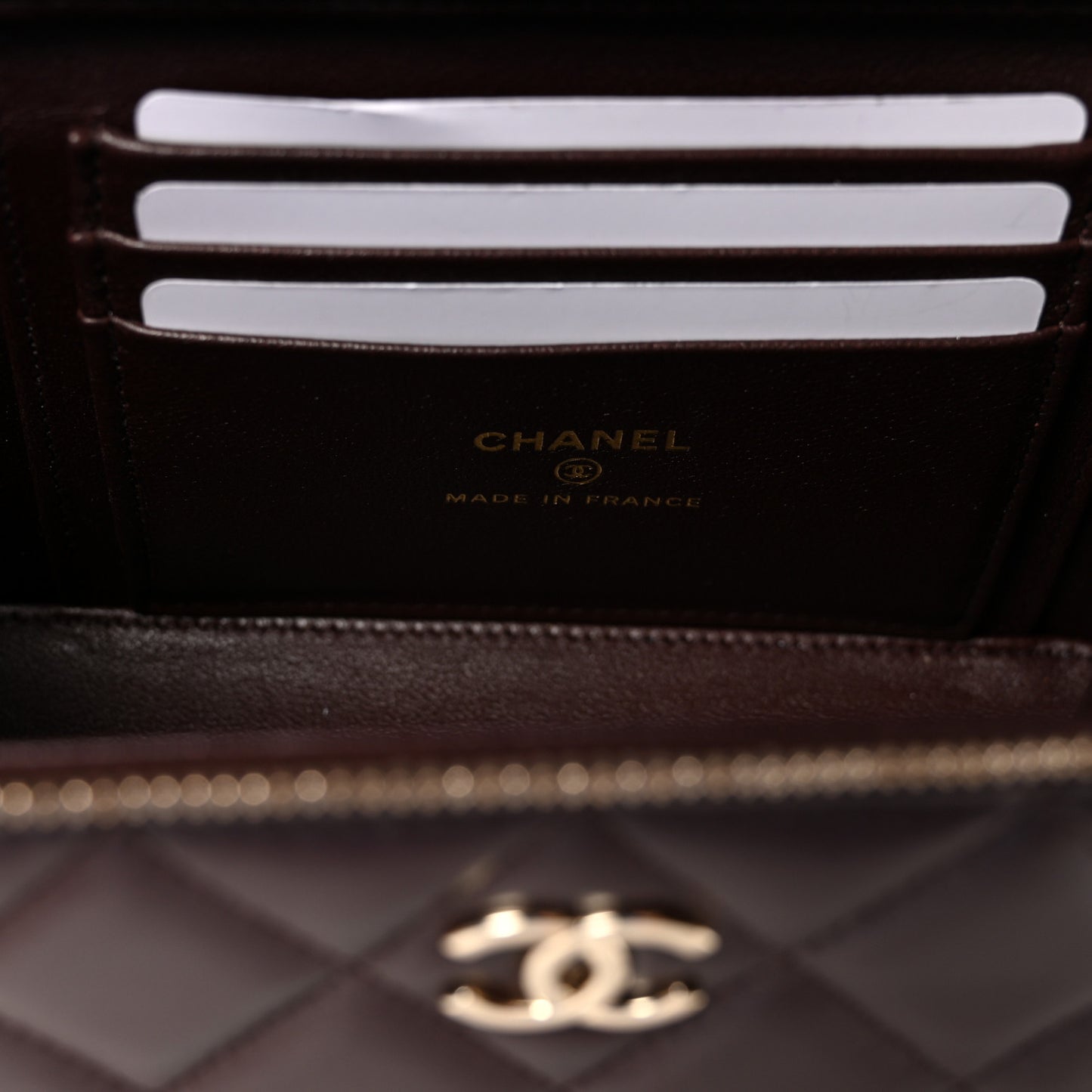 Lambskin Quilted Small Top Handle Vanity Case With Chain Dark Brown