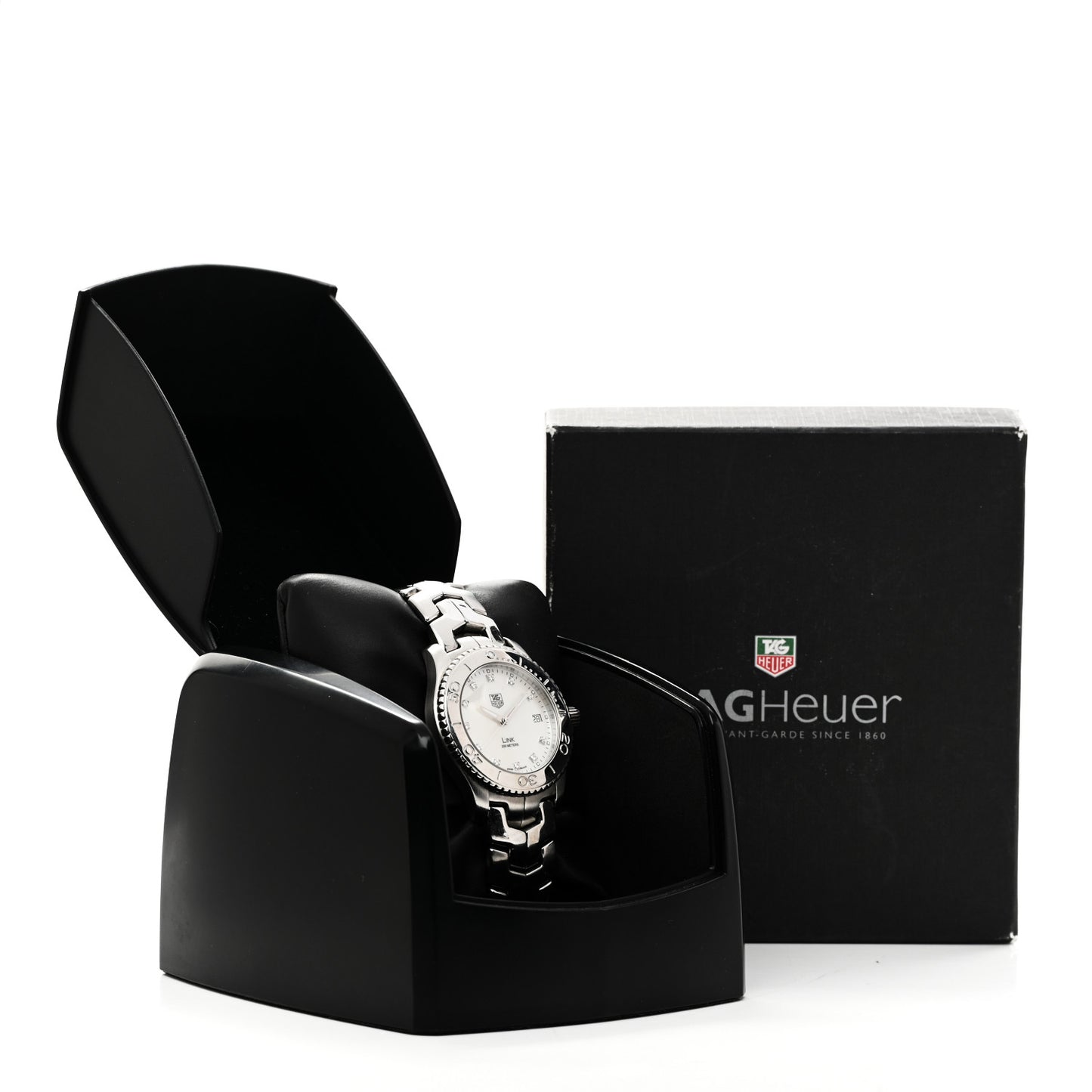 Stainless Steel Diamond Mother of Pearl 39mm Link Quartz Watch WJ1114