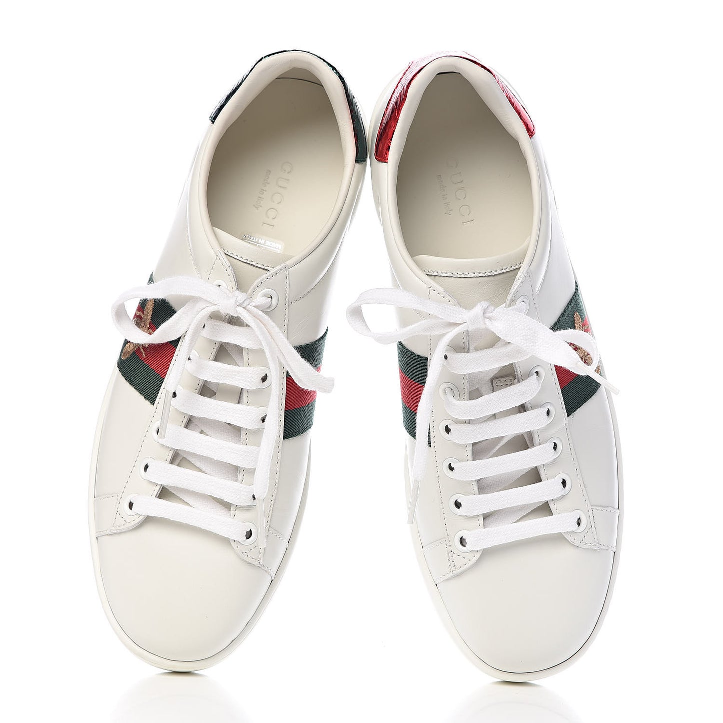 Calfskin Ayers Bee Embroidered Womens Ace Sneakers 37.5 White Green