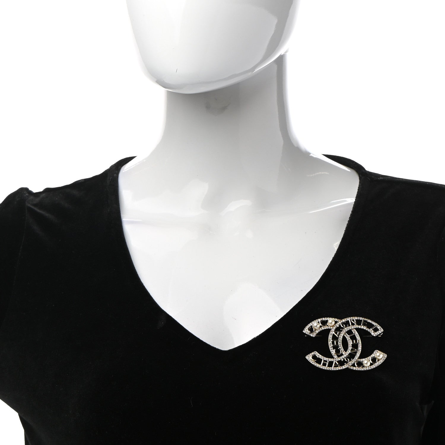 Chanel Crystal Pearl Coco CC Logo Brooch Gold 2 of 5