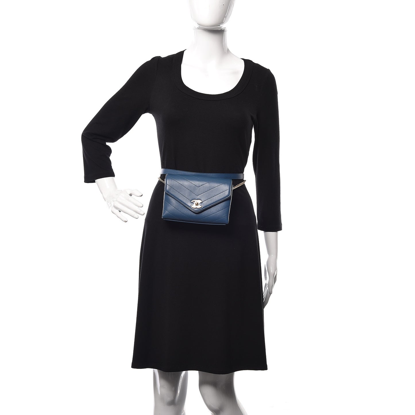 Calfskin Chevron Stitched Coco Waist Bag Blue