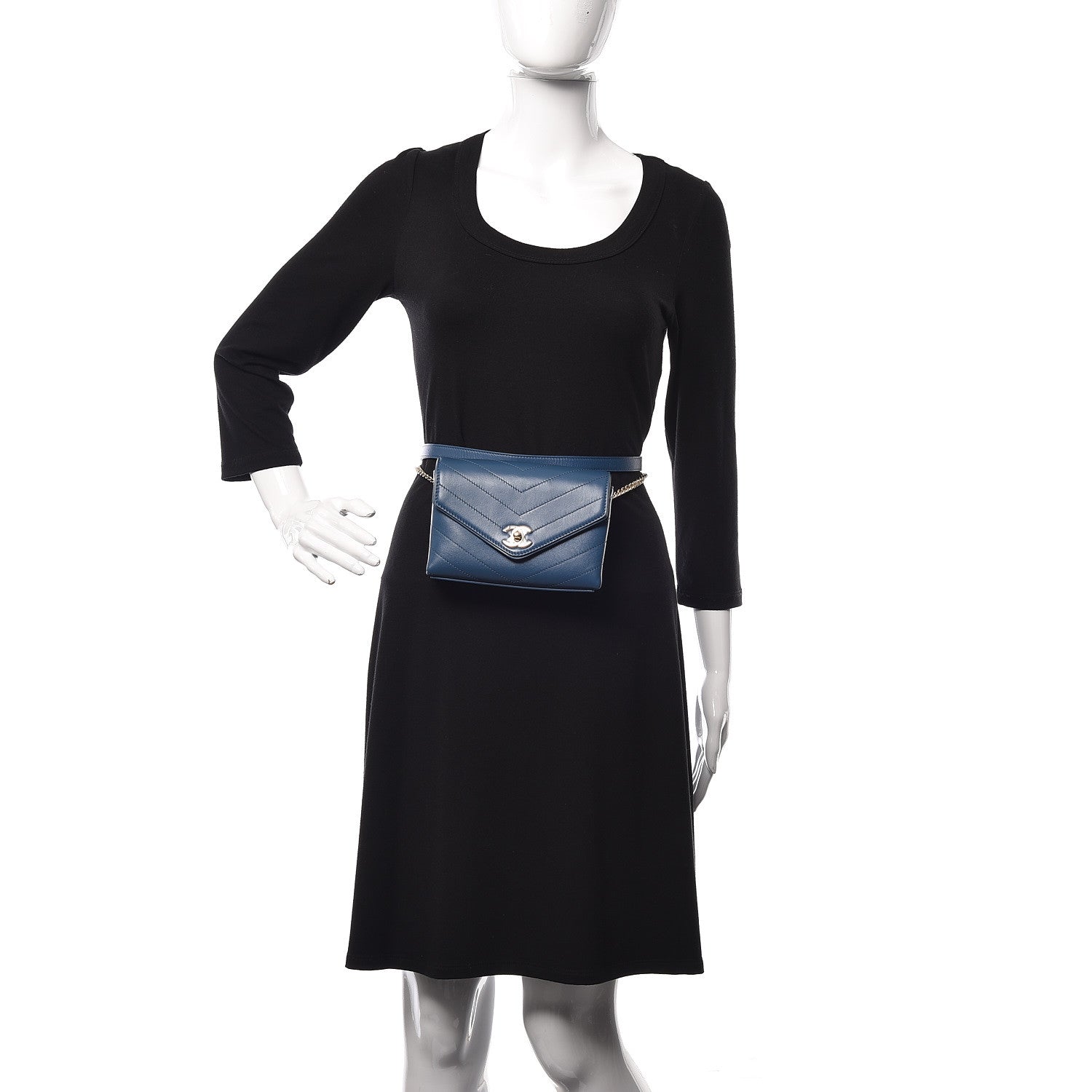 Chanel Calfskin Chevron Stitched Coco Waist Bag Blue 2 of 9