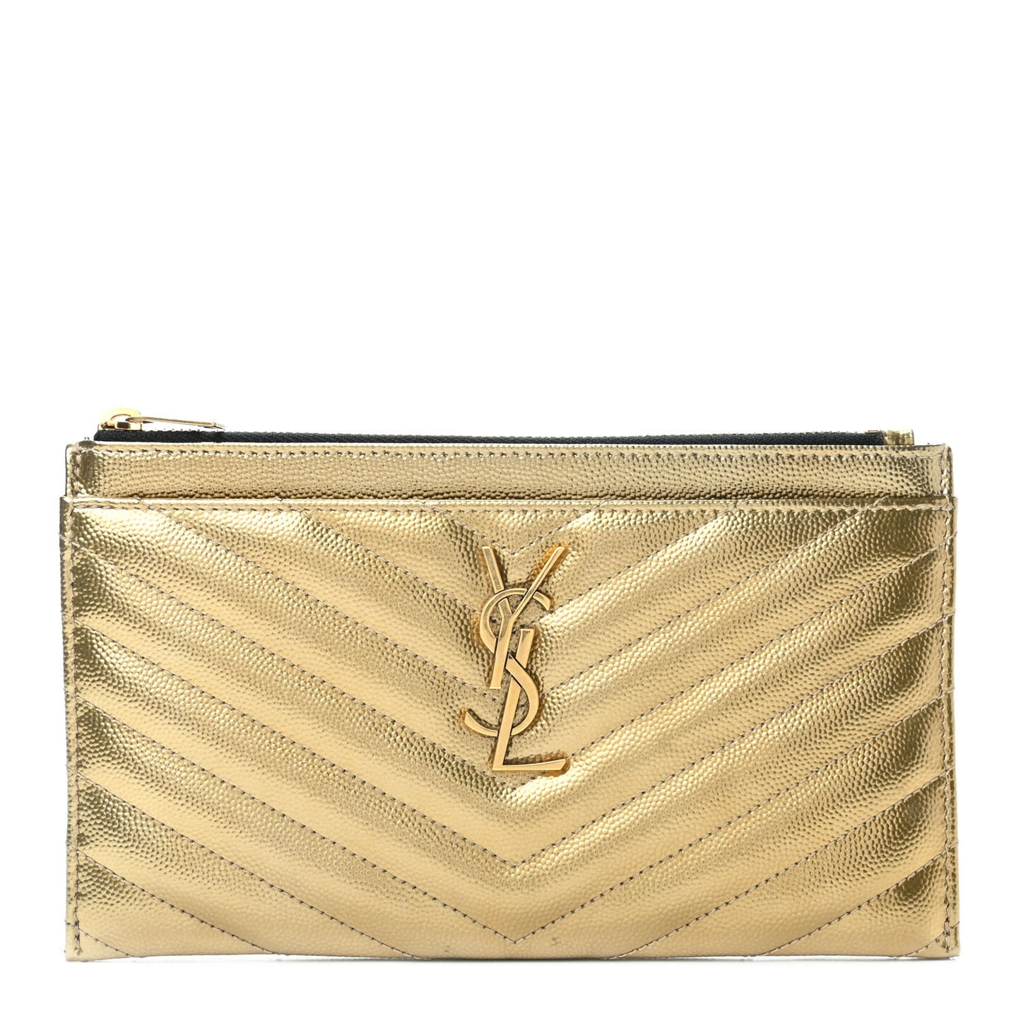 Iridescent Grain De Poudre Matelasse Chevron Monogram Bill Pouch Gold