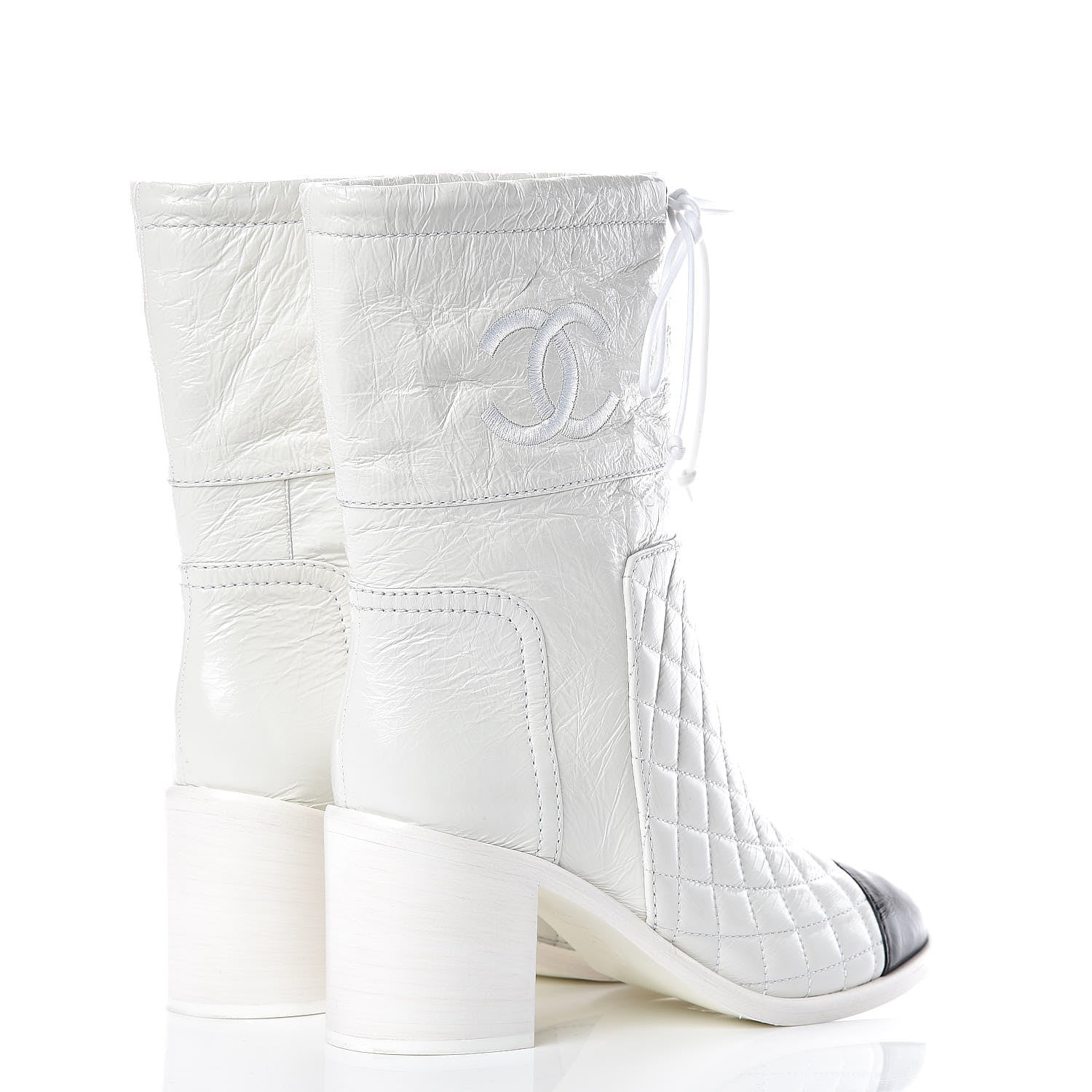 Chanel Crumpled Calfskin Quilted Cap Toe Short Boots 37.5 White Black 4 of 9