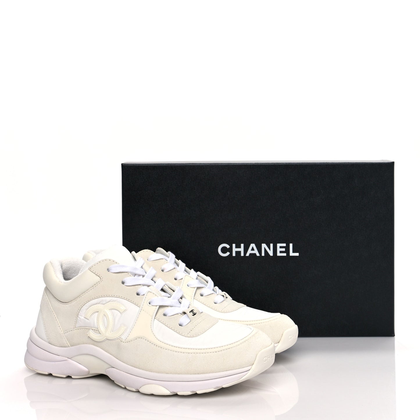 Nylon Calfskin Suede Fabric CC Sneakers 39.5 White