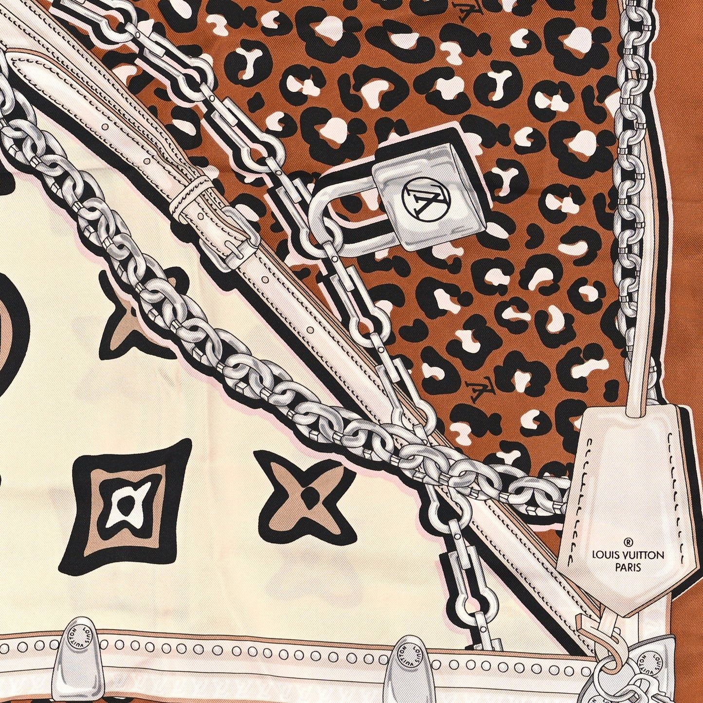 Silk Monogram Wild at Heart Square Scarf Creme