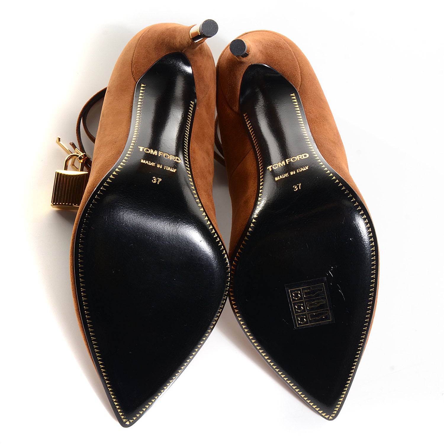 Tom Ford Suede Padlock Ankle Strap Pumps 37 Brown 6 of 8