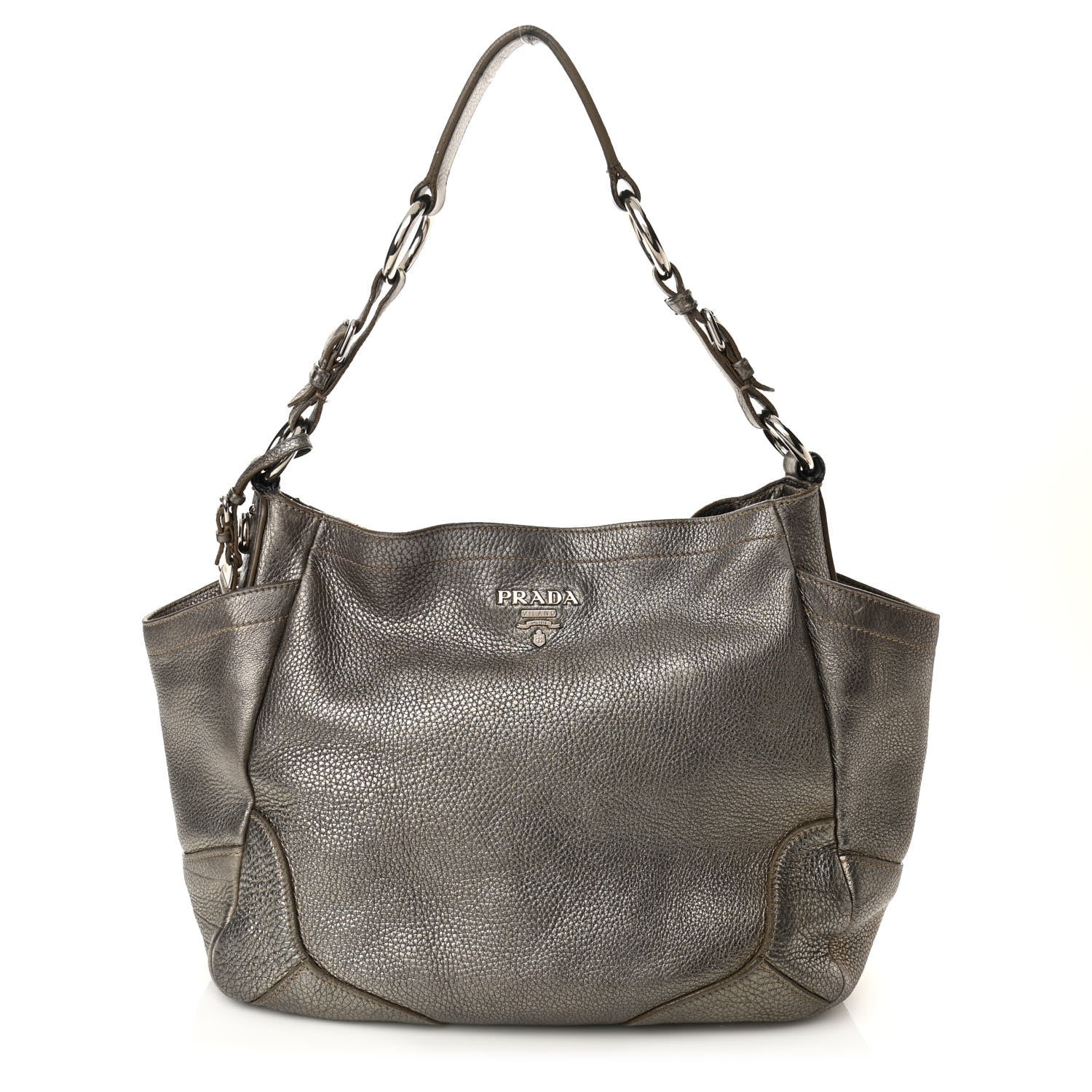 Prada Metallic Vitello Daino Side Pocket Hobo Bronze 1 of 11
