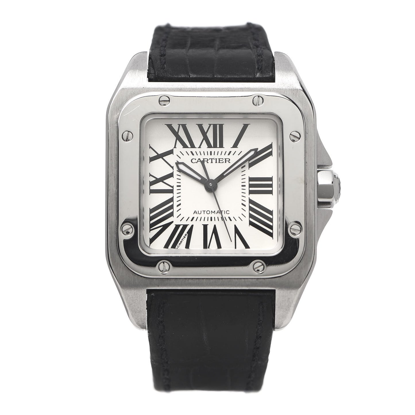 Stainless Steel Alligator 33mm Santos 100 Automatic Watch
