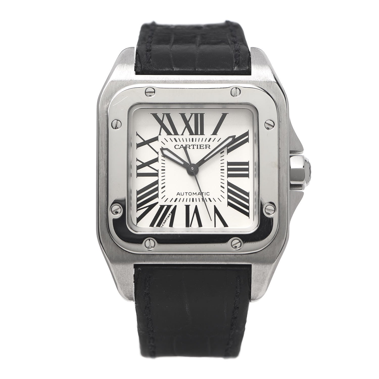 Cartier Stainless Steel Alligator 33mm Santos 100 Automatic Watch 1 of 9