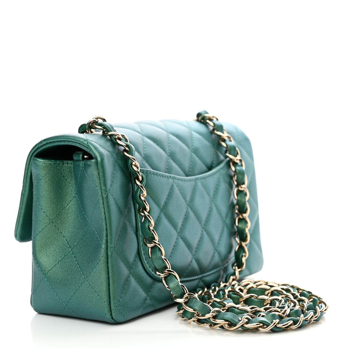 Lambskin Quilted Mini Rectangular Flap Dark Green