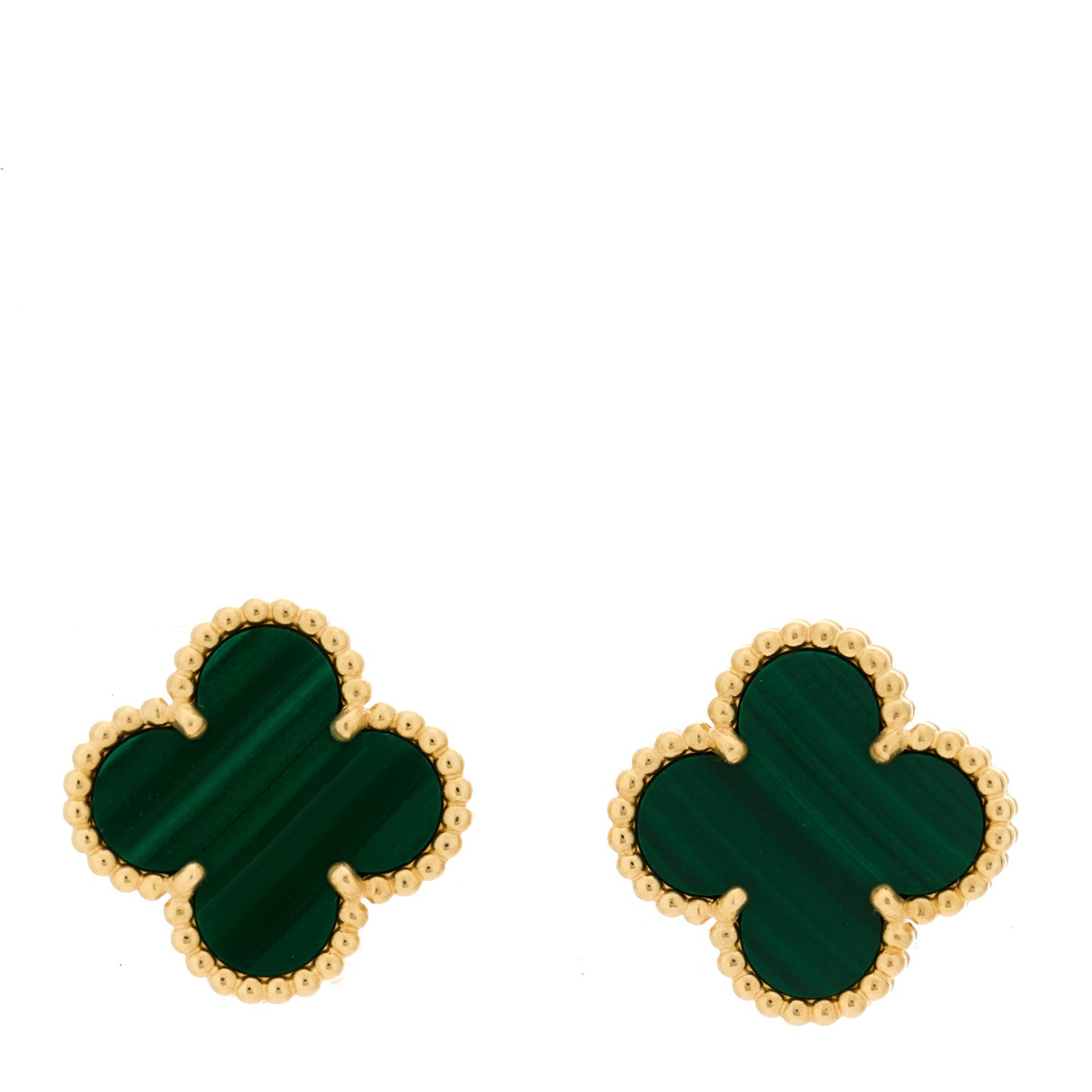 Van Cleef & Arpels 18K Yellow Gold Malachite Vintage Alhambra Earrings 1 of 4