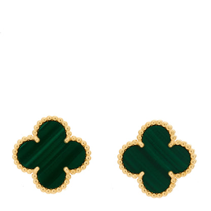 Van Cleef & Arpels 18K Yellow Gold Malachite Vintage Alhambra Earrings 1 of 4