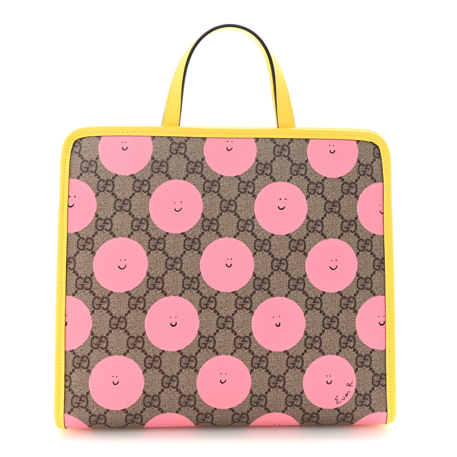 Gucci GG Supreme Monogram Childrens Printed Smile Tote Beige Dark Brown Yellow Pink 1 of 10