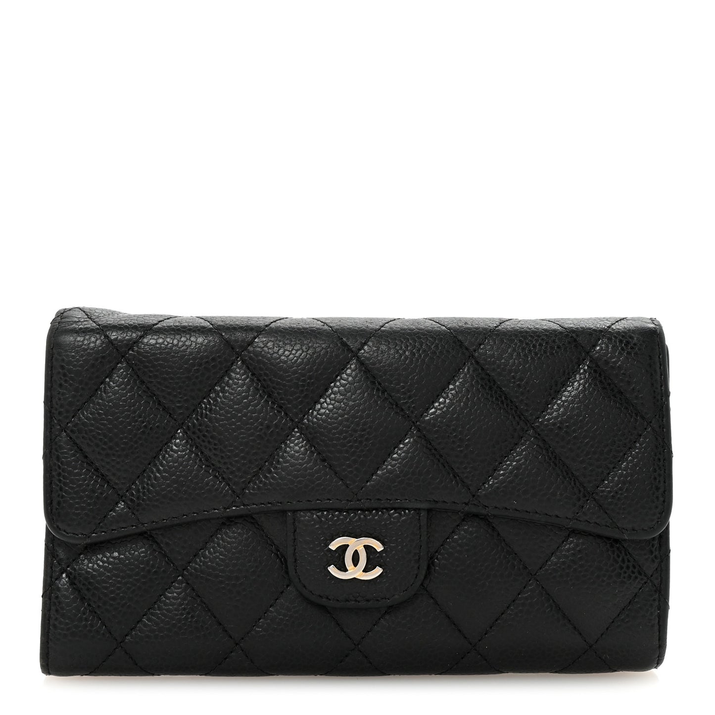 Caviar Quilted Long Flap Wallet Black