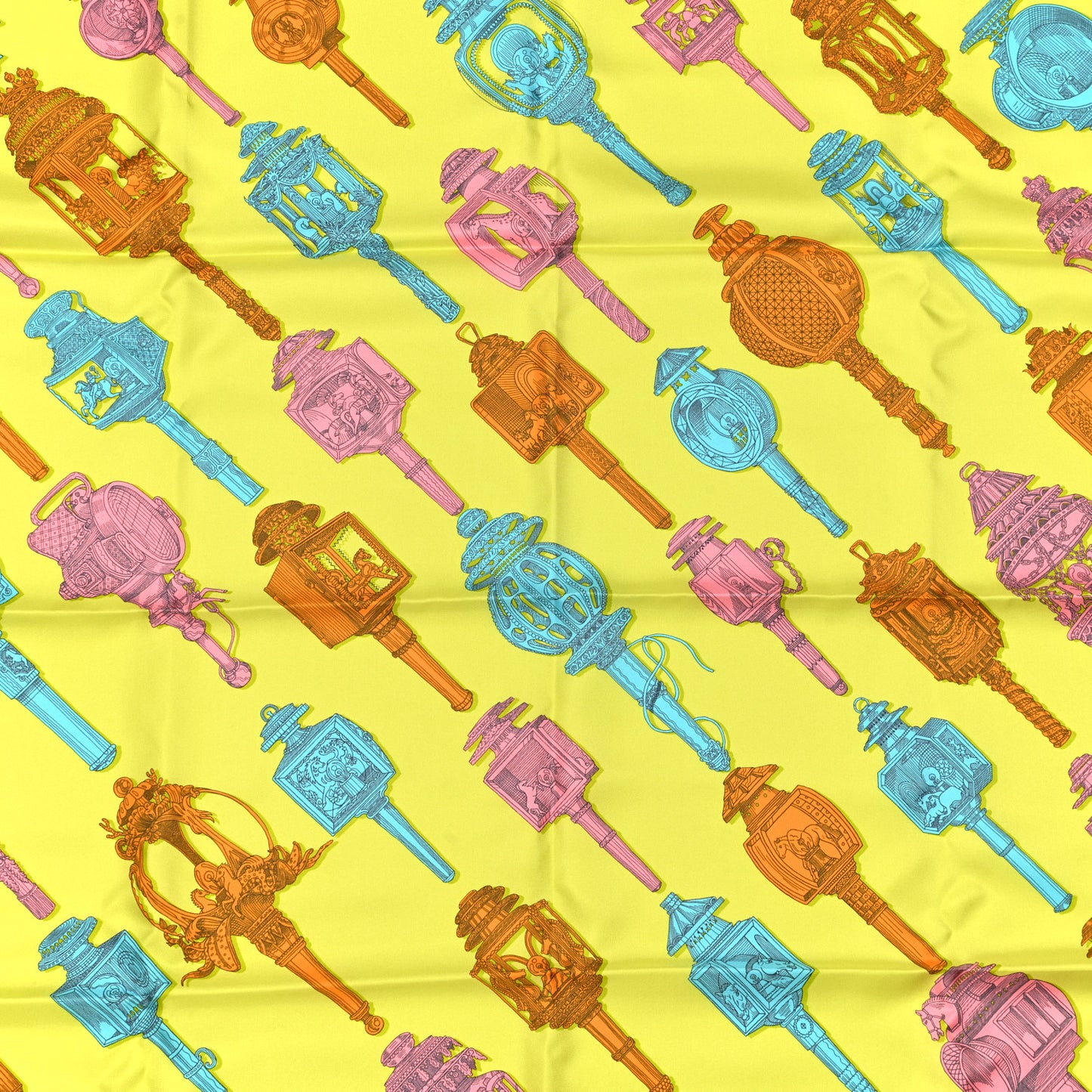 Silk Merveilleuses Lanternes Scarf 90 Jaune Vif Turquoise Rose