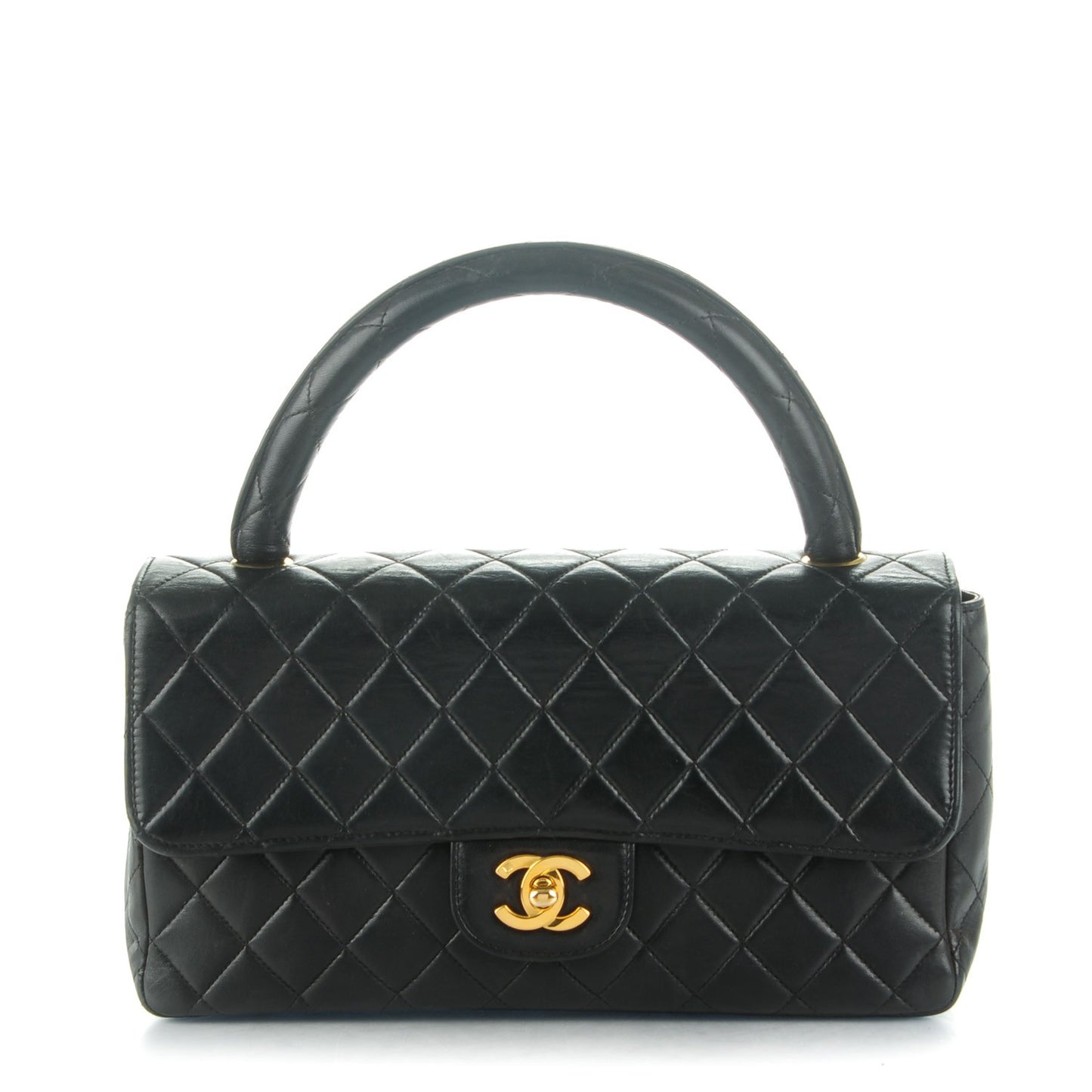 Lambskin Quilted Medium Rectangular Kelly Flap Bag Black